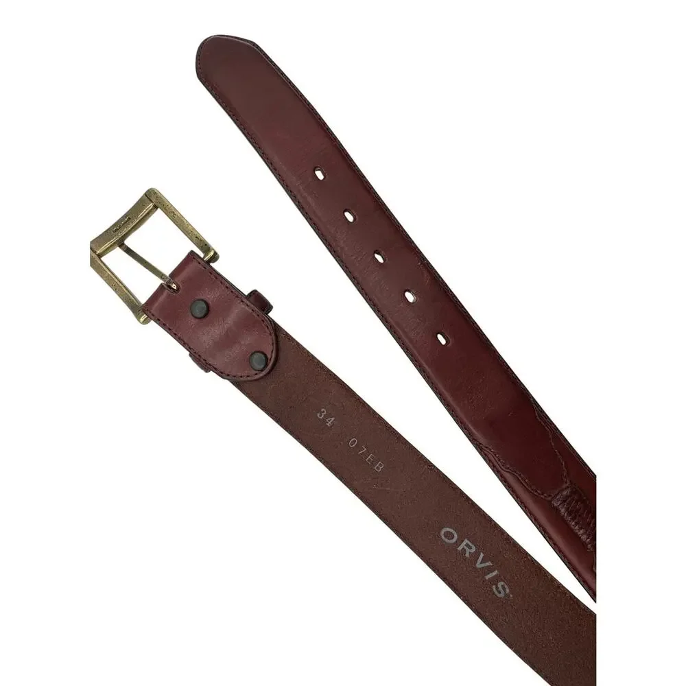 Orvis Mens Shotshell Belt Size 34 Brown Leather Brass Buckle Concho Braided Hunt
